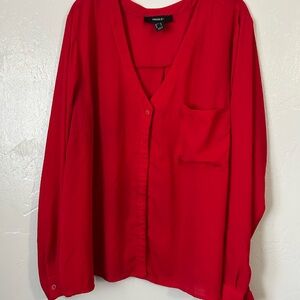 Forever 21 Bold Red V-Neck Blouse